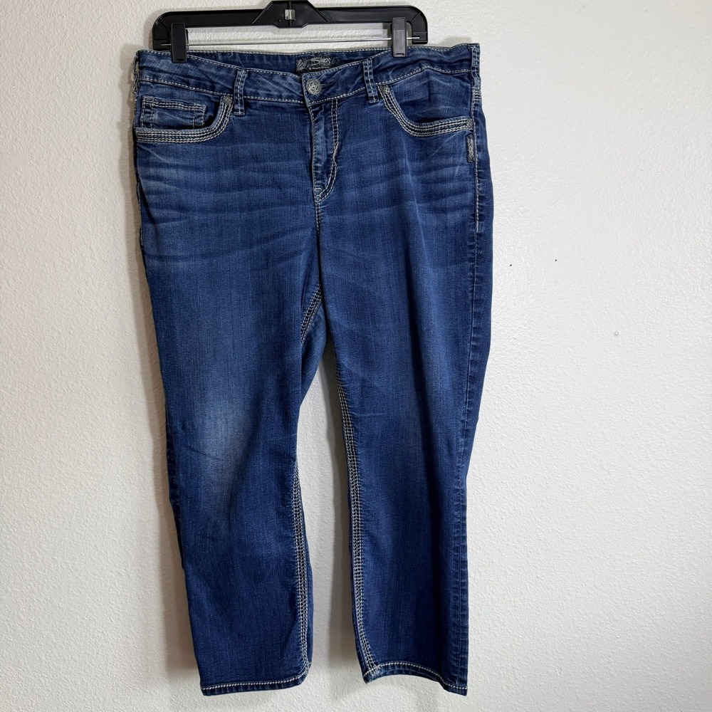 Silver Jeans Co Suki Mid Capri Dark Wash Thick Stitch Denim Size 16 W43916SSF372